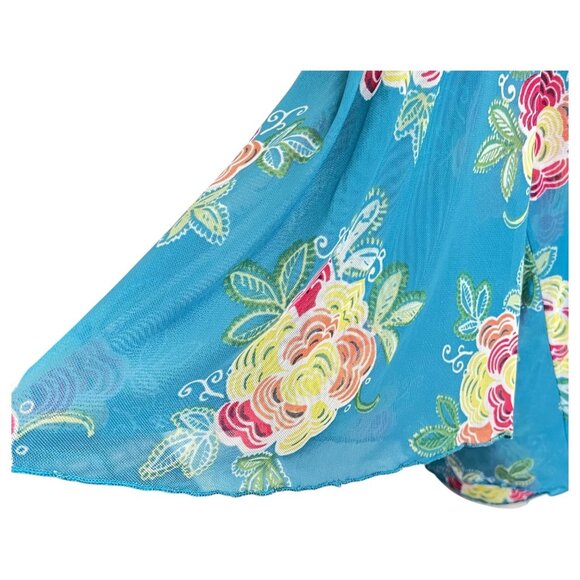 Passports Women Floral Blue Top X-Large Blue Multicolor Bell Sleeve Sheer Lined - Picture 5 of 7